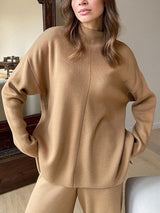 2Pcs Mock Neck Knit Loungewear