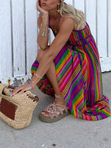 Cross-strap Rainbow Stripe Maxi Dress