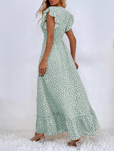 Polka Dots Ruffle Sleeve Maxi Dress