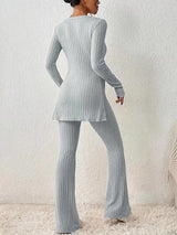 2Pcs Ribbed Knit Split Lounge Set