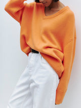 V Neck Solid Color Basic Sweater