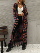 Contract Fringe Open Front Long Cardigan