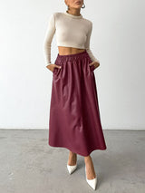 Burgundy Leather Maxi Skirt