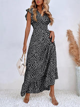 Polka Dots Ruffle Sleeve Maxi Dress