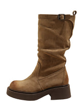 Solid Color Plarform Cowboy Mid-Calf Boots