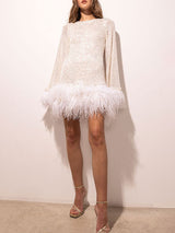 Sequin Feather Backless Mini Dress