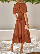 V Neck Ruffle Sleeve Solid Color Maxi Dress