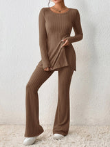 2Pcs Ribbed Knit Split Lounge Set