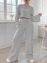 2Pcs Crop Top Wide Leg Pant Set