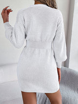 V Neck Cable Knit Mini Dress