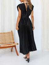 Sleeveless V Neck Pleated Maxi Dress