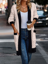 Bicolor Cable Knit Cardigan