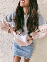 Crewneck Long Sleeve Contrast Color Sweater