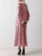 Doll Collar Split Flower Maxi Dresss