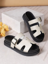 Solid Color Buckle Platform Sandals