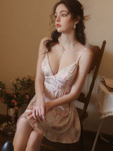 Kafiloe Lace Trim Floral Cami Nightgown