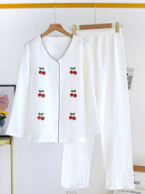 Cotton V Neck Cherry Print Pajama Set