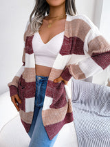 Striped Open Fornt Knit Cardigan