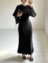 Pleated Flared Sleeve Maxi Dress