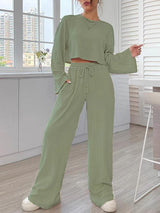 2Pcs Crop Top Wide Leg Pant Set