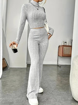 2Pcs Turtleneck Crop Top Knit Set