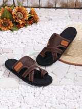 Solid Color Cross Strap Flat Slippers