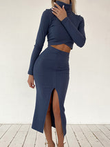 Turtleneck Crop Top Skirt Set