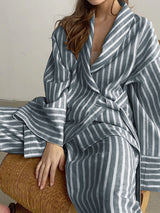 Stripe Printed Tie Long Pants Set