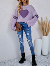 Heart Printed Crew Neck Sweater