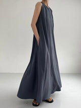 Linen Crew Neck Sleeveless Maxi Dress