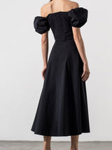 Off Shoulder Puff Sleeve Split Maxi Dress