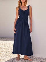 Lace Strap Drawstring Maxi Dress