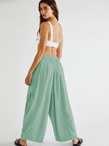 Loose Pockets Pleated Long Pants