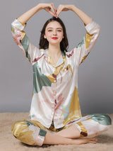 Satin Print Shirt Pajamas Set