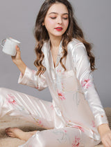 Satin Print Shirt Pajamas Set