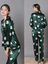 Satin Print Shirt Pajamas Set