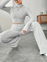 2Pcs Turtleneck Crop Top Knit Set