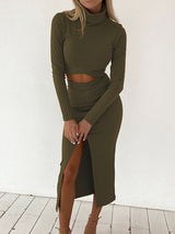 Turtleneck Crop Top Skirt Set