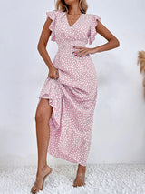 Polka Dots Ruffle Sleeve Maxi Dress