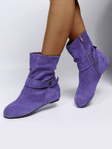 Solid Color Buckle Flat Ankle Boots