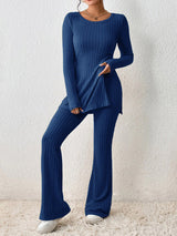 2Pcs Ribbed Knit Split Lounge Set