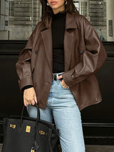 Lapel Solid Color Leather Jacket