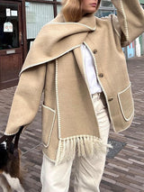 Fringe Wool Blend With Scarf Coat