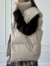 Lapel Solid Color Puffer Vest Jacket