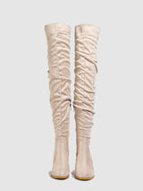 Solid Color Pleated Over Knee Boots