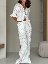 Ruffled Sleeves Print Pajama Set