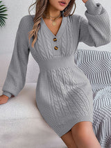 V Neck Cable Knit Mini Dress