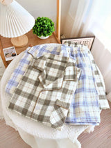 Crepe Plaid Color Block Pajama Set