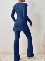 2Pcs Ribbed Knit Split Lounge Set