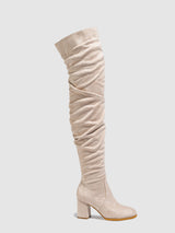 Solid Color Pleated Over Knee Boots